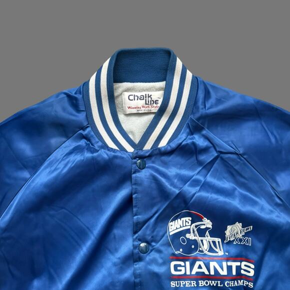 Chalk Line NY VTG Giants NFL 80s Superbowl XXI Blue Bomber Jacket Size L GUC - Picture 3 of 9
